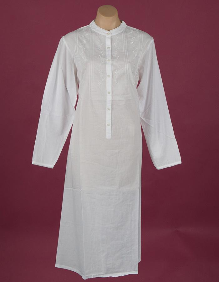 Star Dreamer White cotton nightdress Embroidery on yoke & full length sleeve, ¾ length Star Dreamer, Dawhaven Australia