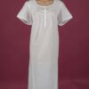 Star Dreamer White cotton nightie Embroidery on yoke Small pearly buttons ¾ length Dawhaven Australia Star Dreamer