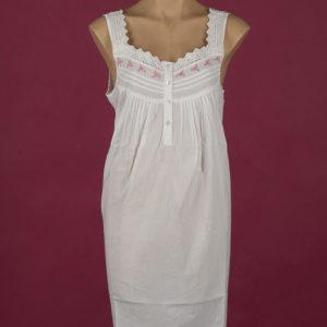 Star Dreamer nightgown Short, white cotton nightgown. Pink rose embroidery on yoke. Star Dreamer.